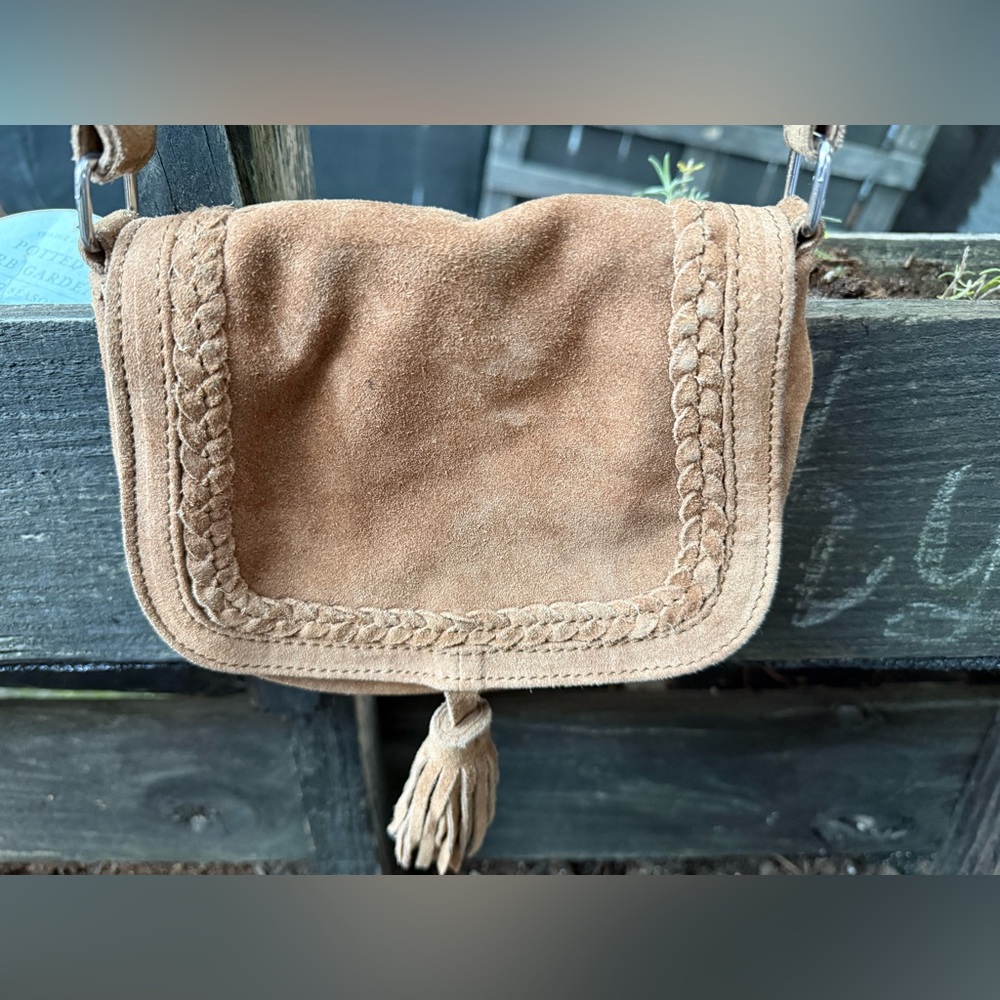 WORLD MARKET brown boho India shoulder small leather bag hippy tan suede - Picture 12 of 16